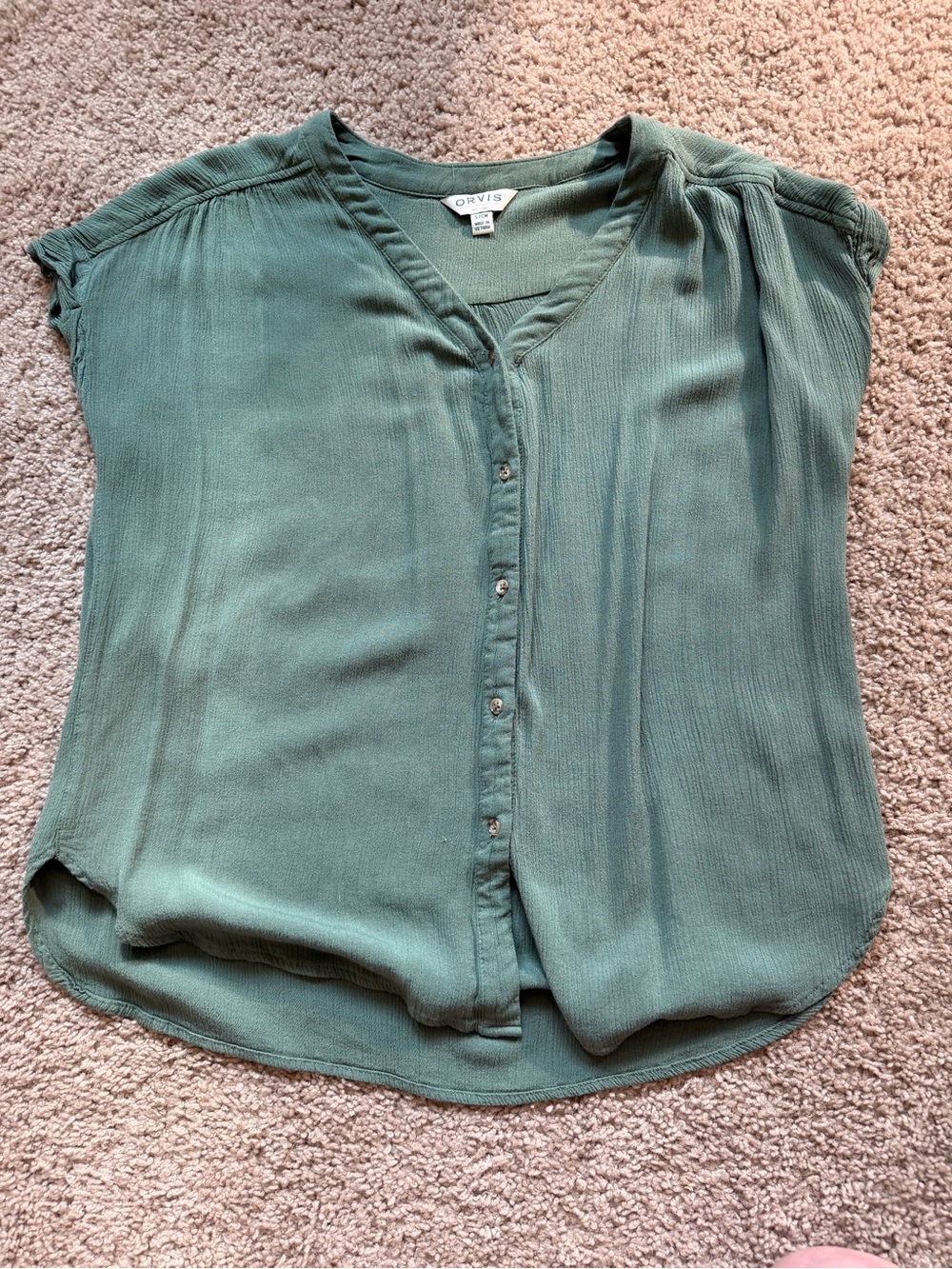 Orvis Women's Dusty Sage Button-Down Cap Sleeve Shirt Small